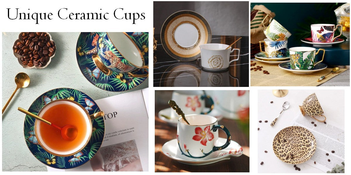 Elegant Ceramic Coffee Cups, Unique Bird Flower Tea Cups and Saucers i