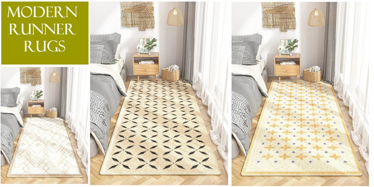 Contemporary Runner Rugs Next to Bed, Modern Hallway Runner Rugs