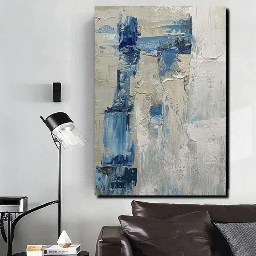 Simple Wall Art Ideas, Heavy Texture Painting, Blue Modern Abstract Painting, Bedroom Abstract Paintings, Large Acrylic Canvas Paintings
