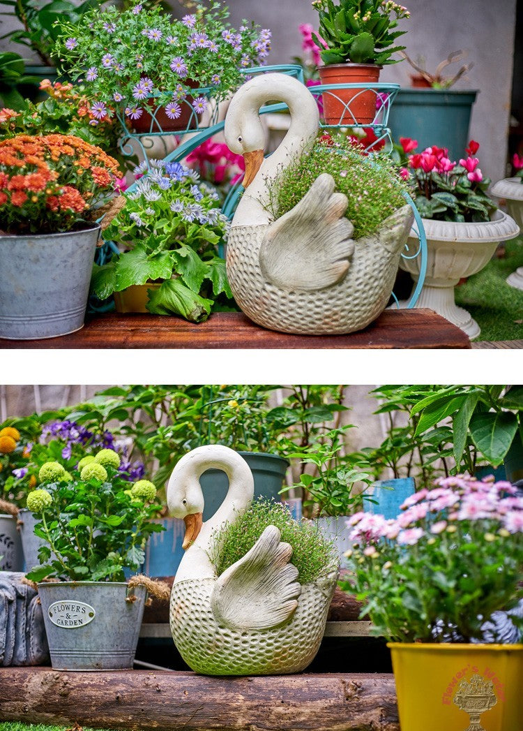 Large Swan Flower Pot for Garden, Swan Statue, Animal Statue for Garden Courtyard Ornament, Villa Outdoor Decor Gardening Ideas