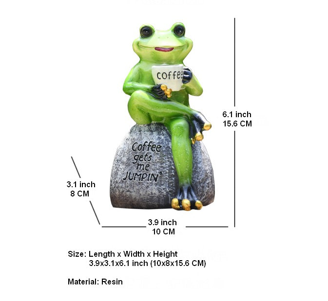 Frog Drinking Coffee Statue for Garden. Animal Statue for Garden Courtyard Ornament. Villa Outdoor Decor Gardening Ideas
