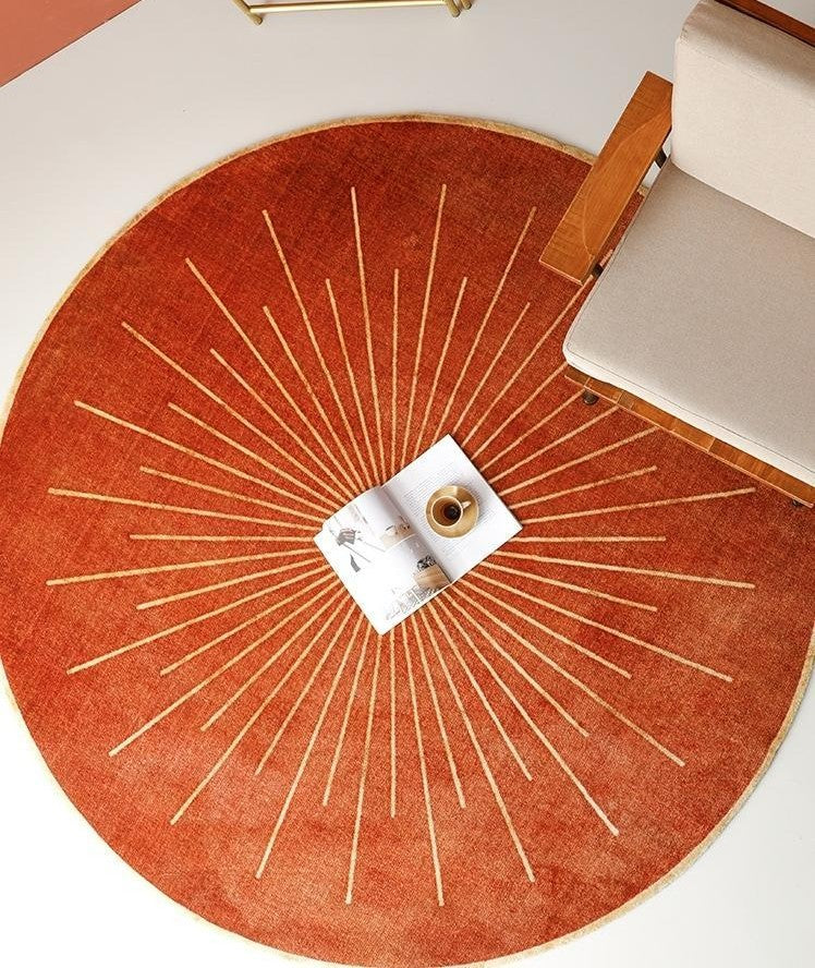 Round Area Rug for Dining Room, Coffee Table Rugs, Orange Modern Area Rug, Large Rugs for Living Room, Contemporary Area Rugs for Bedroom