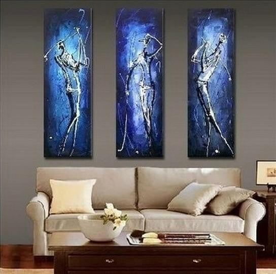 3 Piece Wall Art Painting, Golf Player Painting, Sports Abstract Painting, Bedroom Abstract Painting, Acrylic Canvas Painting for Sale