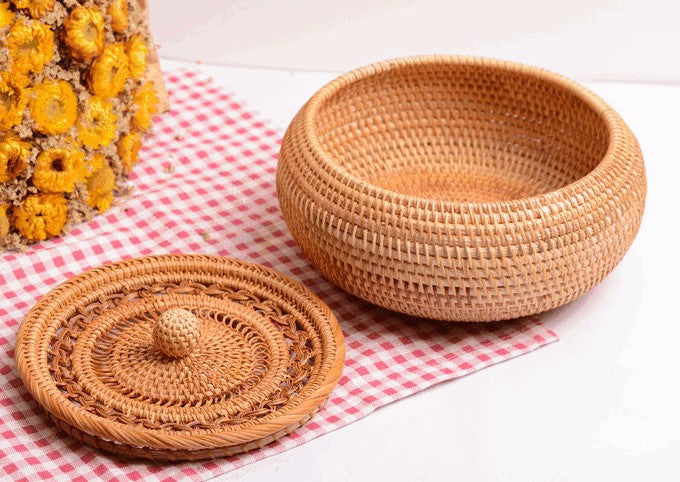 Woven Storage Basket with Lid, Lovely Rattan Round Storage Basket, Round Storage Basket for Kitchen