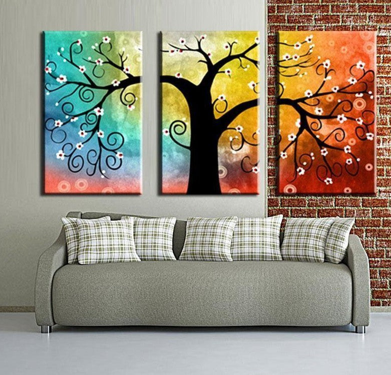 3 Piece Canvas Art Painting, Tree of Life Painting, Acrylic Painting on Canvas, Group Art Set