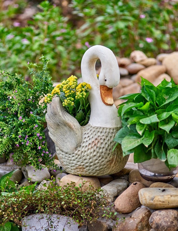 Large Mother and Baby Swans for Garden, Swan Flowerpot, Animal