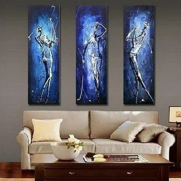 3 Piece Paintings, Golf Player Painting, Sports Abstract Painting, Bedroom Abstract Painting, Acrylic Painting on Canvas