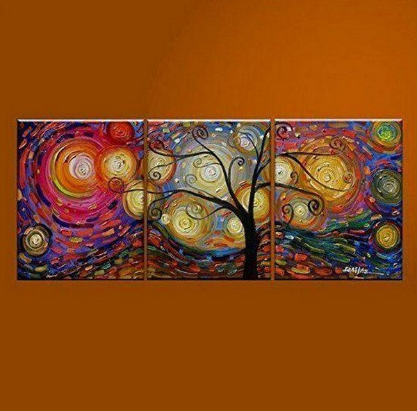 Abstract Art Painting on Canvas, 3 Piece Canvas Art, Tree of Life Painting, Canvas Painting for Dining Room