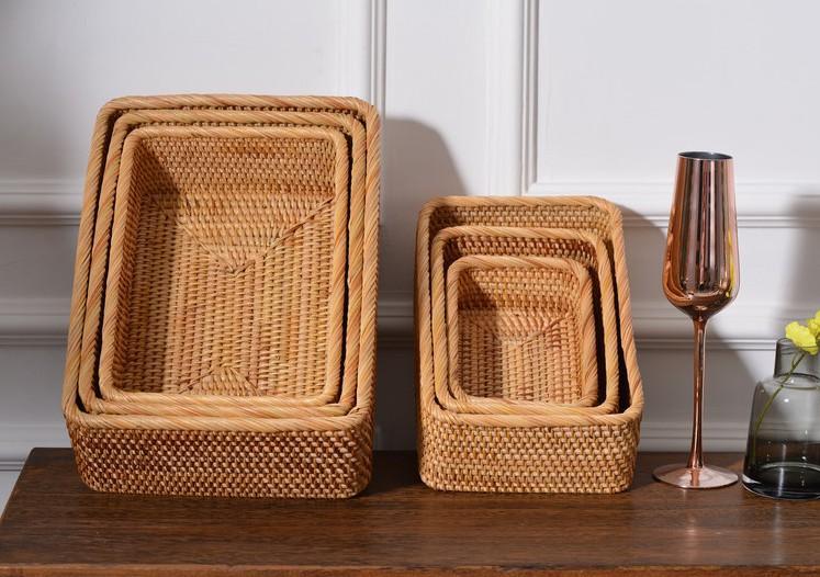 Woven Rectangular Basket for Shelves, Rattan Storage Basket, Storage Baskets for Bathroom, Woven Baskets for Living Room