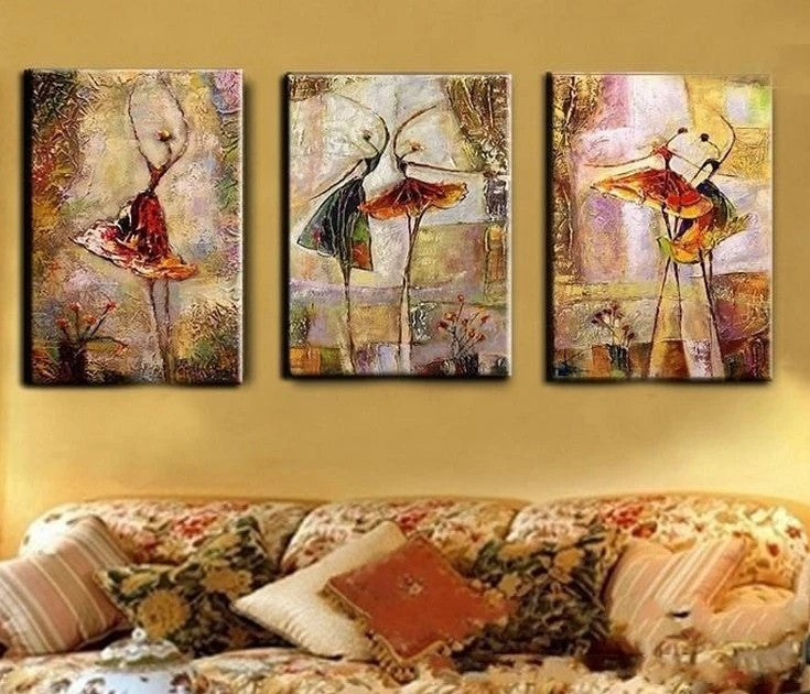 Abstract Art on Canvas, Ballet Dancer Painting, Canvas Painting for Bedroom, 3 Panel Wall Art Paintings, Buy Art Online