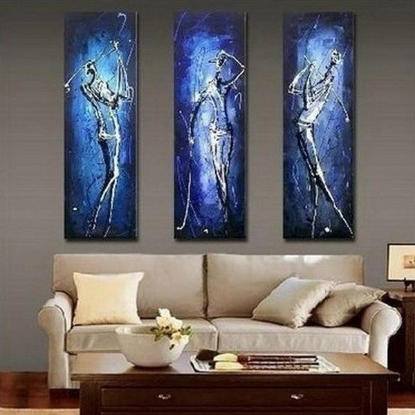 Golf Player Painting, Sports Abstract Art Painting, 3 Piece Wall Art Paintings, Bedroom Acrylic Paintings