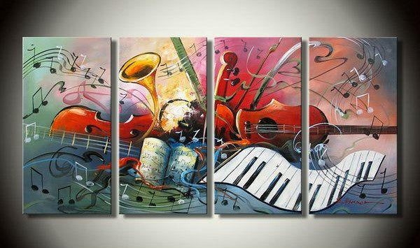 Violin Painting, Abstract Painting, Music Painting, 4 Panel Art Painting, Abstract Art on Canvas, Living Room Wall Art Paintings