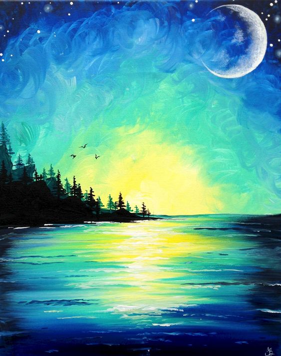 50 Easy DIY Canvas Paintings, Moon Bird Painting, Easy Landscape Painting Ideas for Beginners, Simple Oil Painting Techniques