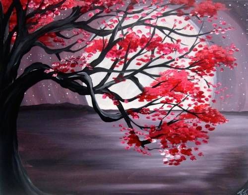 50 Easy DIY Acrylic Painting Ideas, Easy Landscape Painting Ideas for Beginners, Moon Flower Tree Painting, Simple Oil Painting Techniques