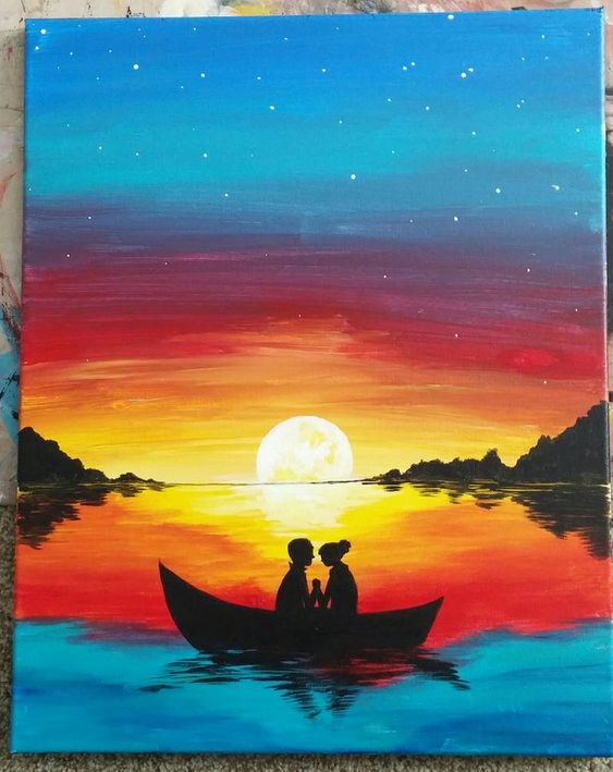 50 Easy DIY Canvas Paintings, Easy Landscape Painting Ideas for Beginners, Sunset Paintings, Simple Oil Painting Techniques