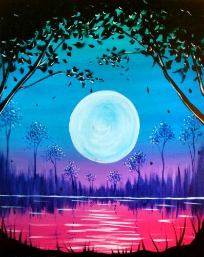 50 Easy DIY Canvas Paintings, Moon Tree Painting, Easy Landscape Painting Ideas for Beginners, Simple Oil Painting Techniques