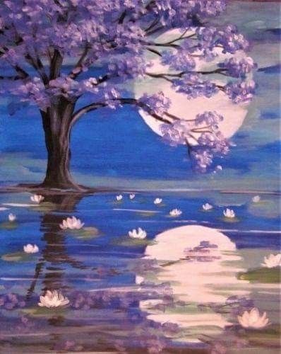 50 Easy DIY Oil Painting Ideas, Big Moon Tree Painting, Easy Landscape Painting Ideas for Beginners, Simple Acrylic Canvas Painting Techniques