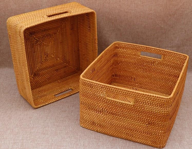 Extra Large Storage Baskets for Living Room, Rectangular Storage Basket for Shelves, Woven Rattan Storage Basket for Kitchen