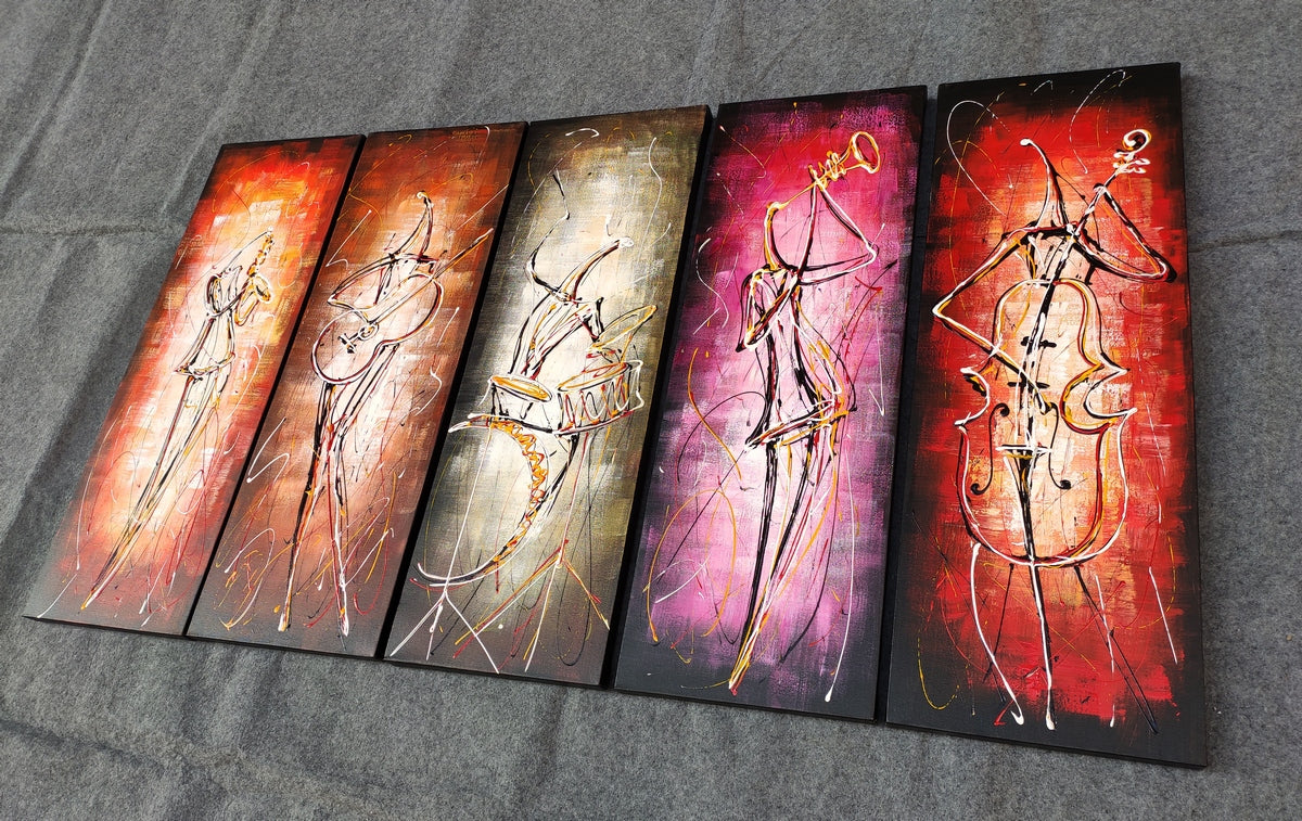 Hand Painted Wall Art, 5 Piece Canvas Painting, Buy Paintings Online, Dining Room Canvas Art