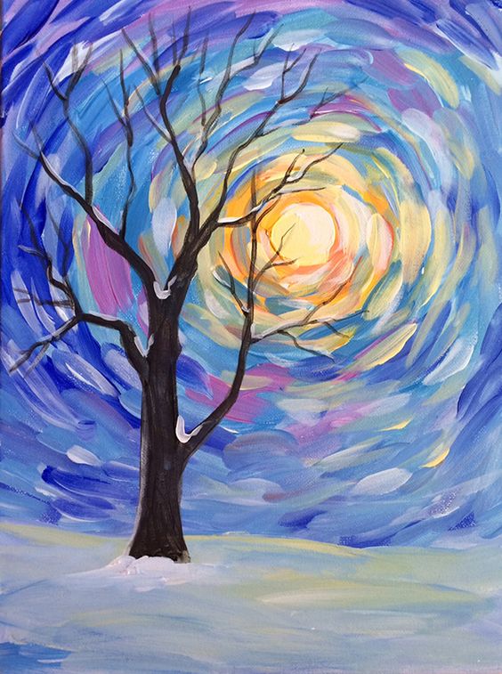 Easy Landscape Painting Ideas for Beginners, Easy Winter Paintings, Easy Tree Painting Ideas, Simple Canvas Painting Ideas, Easy Modern Wall Art, Easy Acrylic Painting Ideas