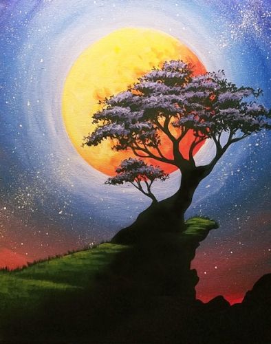 Easy Landscape Painting Ideas for Beginners, Easy Tree Painting Ideas, Simple Canvas Painting Ideas, Easy Modern Wall Art, Moon Painting, Tree Paintings, Easy Acrylic Painting Ideas