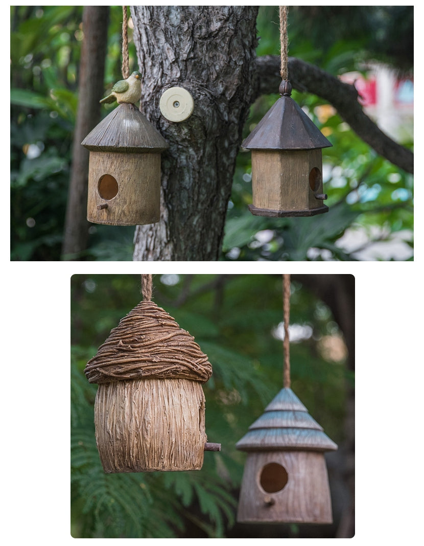 Bird House in the Garden, Resin Bird Nest for Garden Ornament, Lovely Birds House, Outdoor Decoration Ideas, Garden Ideas