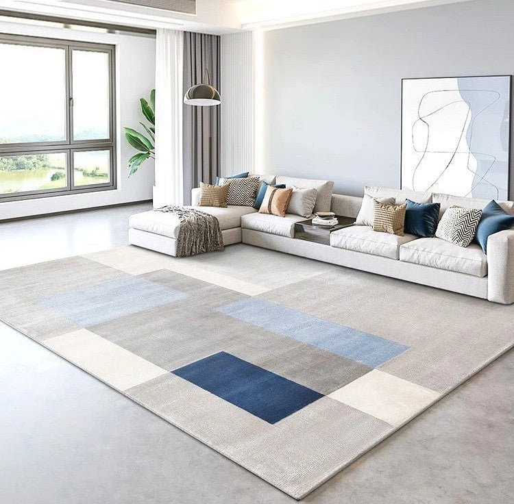 Large Modern Area Rugs in Living Room, Blue Geometric Modern Rugs, Modern Rugs in Dining Room, Large Contemporary Carpet for Study Room