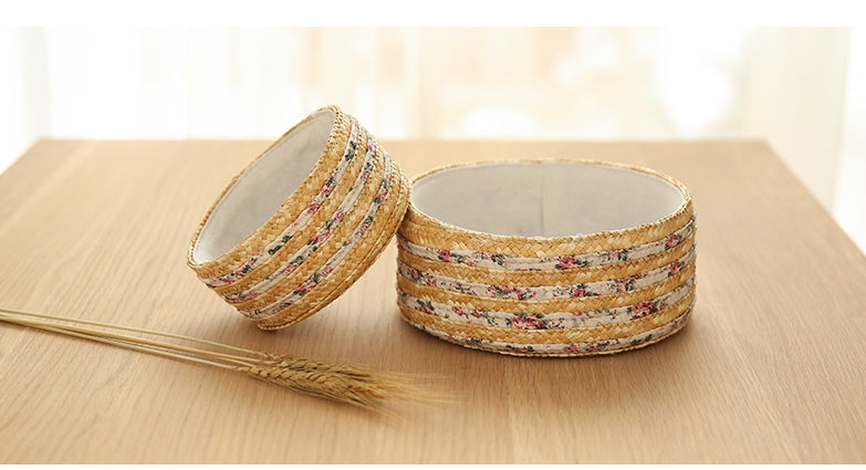 round woven straw basket