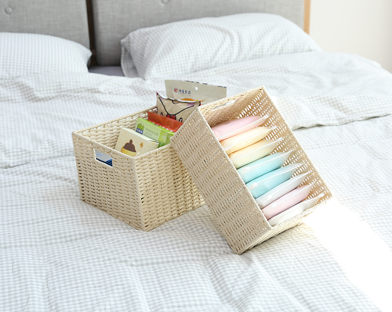 Small Brown / Cream Color Woven Straw basket