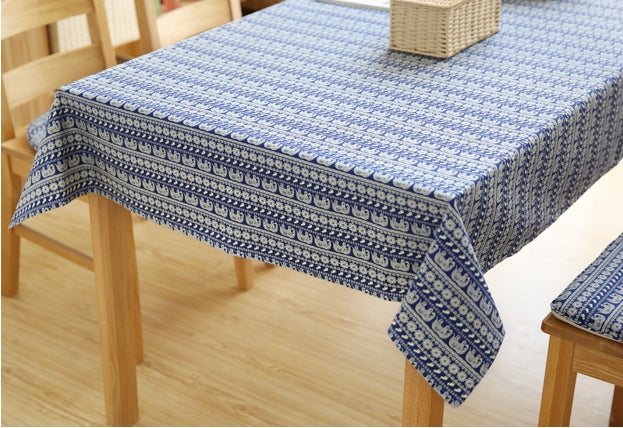 Blue Elephant Pattern Rectangle and Round Tablecloth