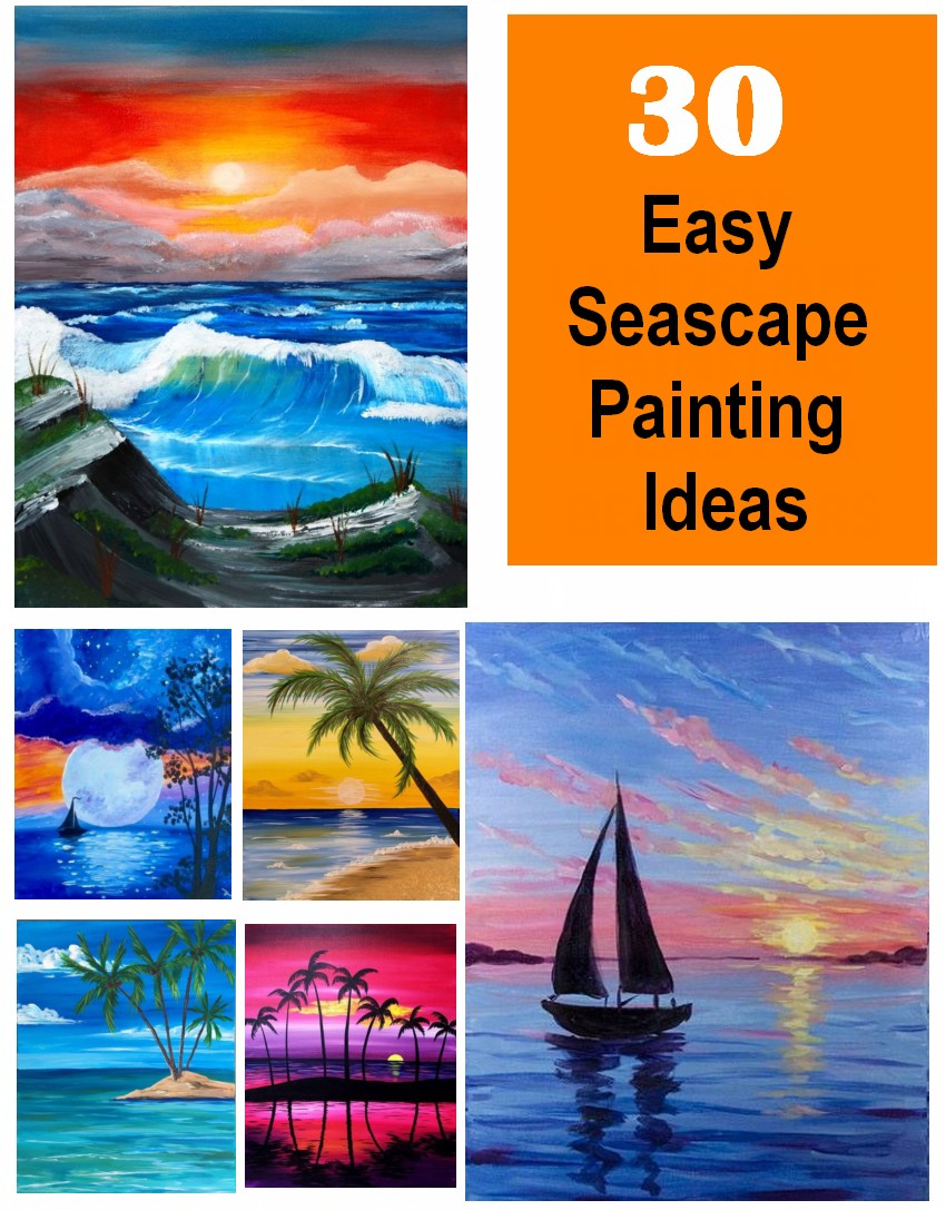 30 Easy Seascape Painting Ideas for Beginners, Easy Sunrise Paintings, Boat Paintings, Easy Sunset Paintings, Beach Paintings, Simple Landscape Painting Ideas