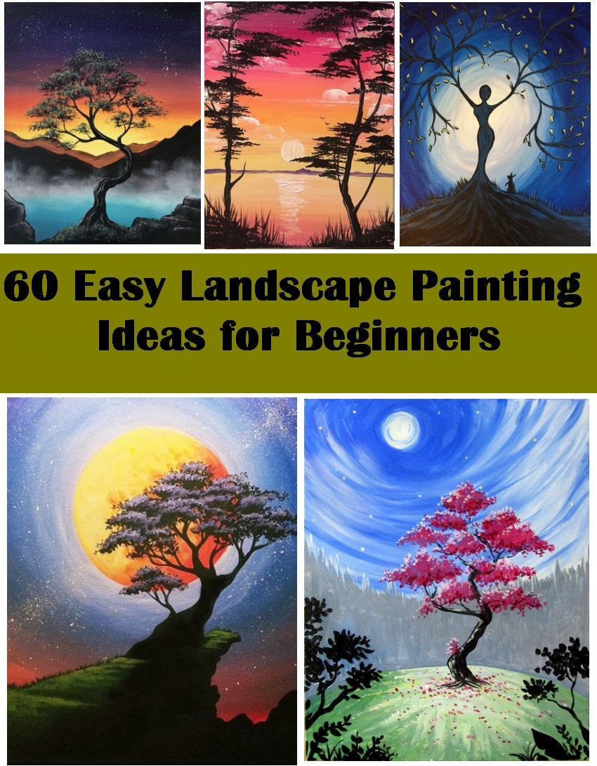 60 Easy Landscape Painting Ideas for Beginners, Easy Tree Painting ...