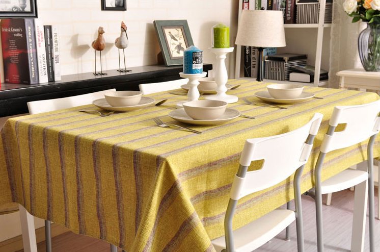 Green Stripe Linen Tablecloth