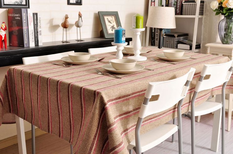 Khaki Stripe Linen Tablecloth