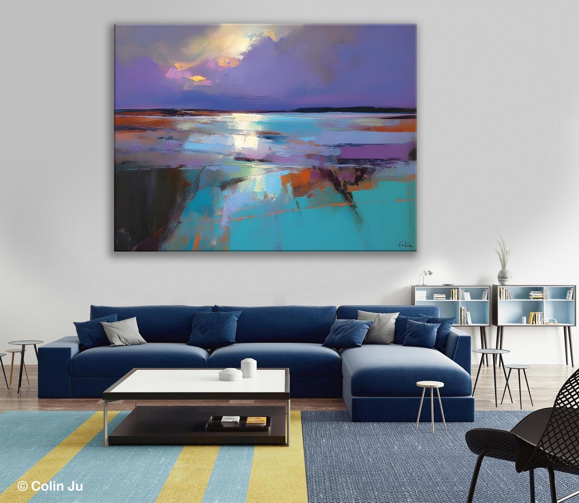 Abstract Landscape Painting on Canvas, Large Paintings for Bedroom, Oversized Contemporary Wall Art Paintings, Extra Large Original Artwork