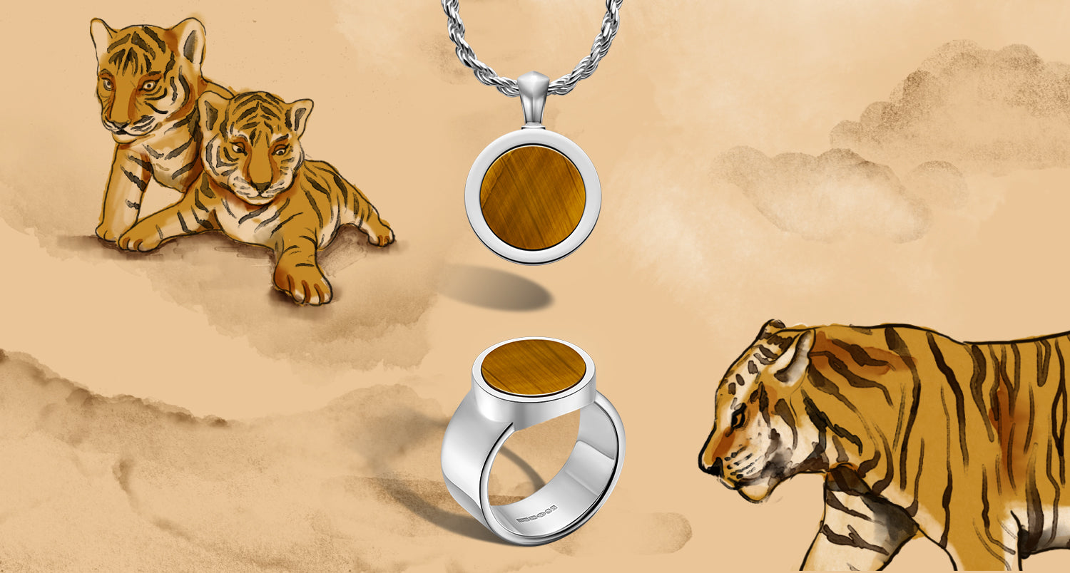 2022 year of the tiger sketch with tigers eye jewellery