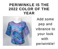 graphic about periwinkle with picture of marbled silk top