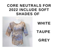 graphic showing a marbled silk top in core neutral colors