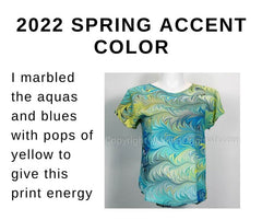 graphic showing silk top marbled with aqua, blues, yellow