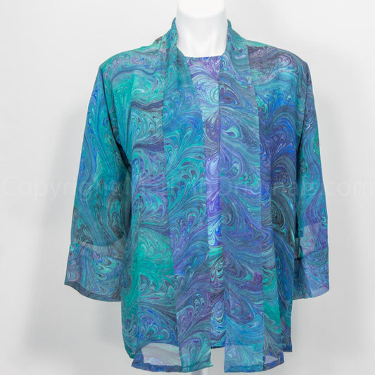 Marbled Silk Kimono in Jewel Tones