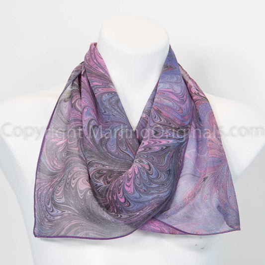 chiffon silk scarf small size with marbled pattern