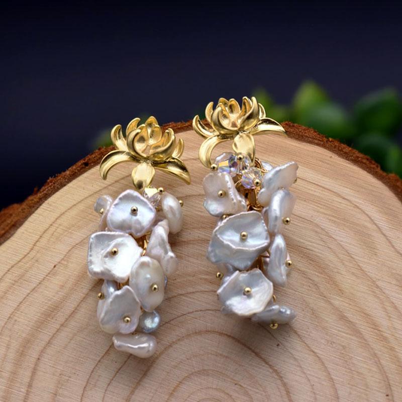 Lotus Flower Mother of Pearls Dangle Earrings – Vinty Jewelry