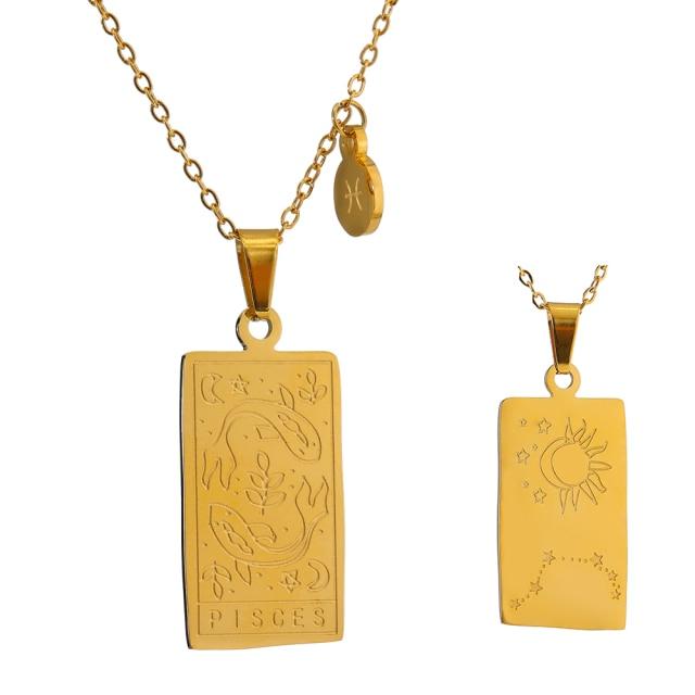 Zodiac Pendant Necklace necklace Vinty Jewelry Pisces-008 