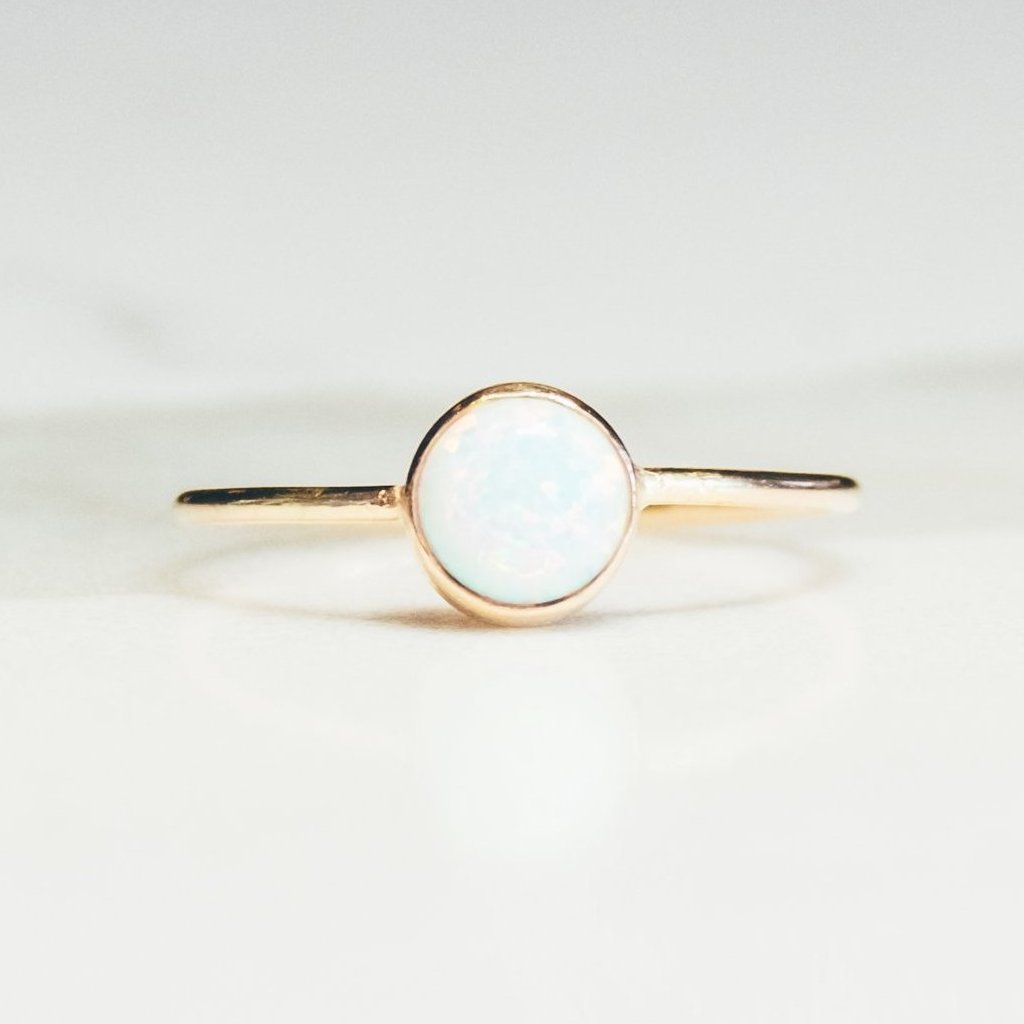 Shimmer Ring | 14kt Gold Filled 6mm Fiery White Opal Ring