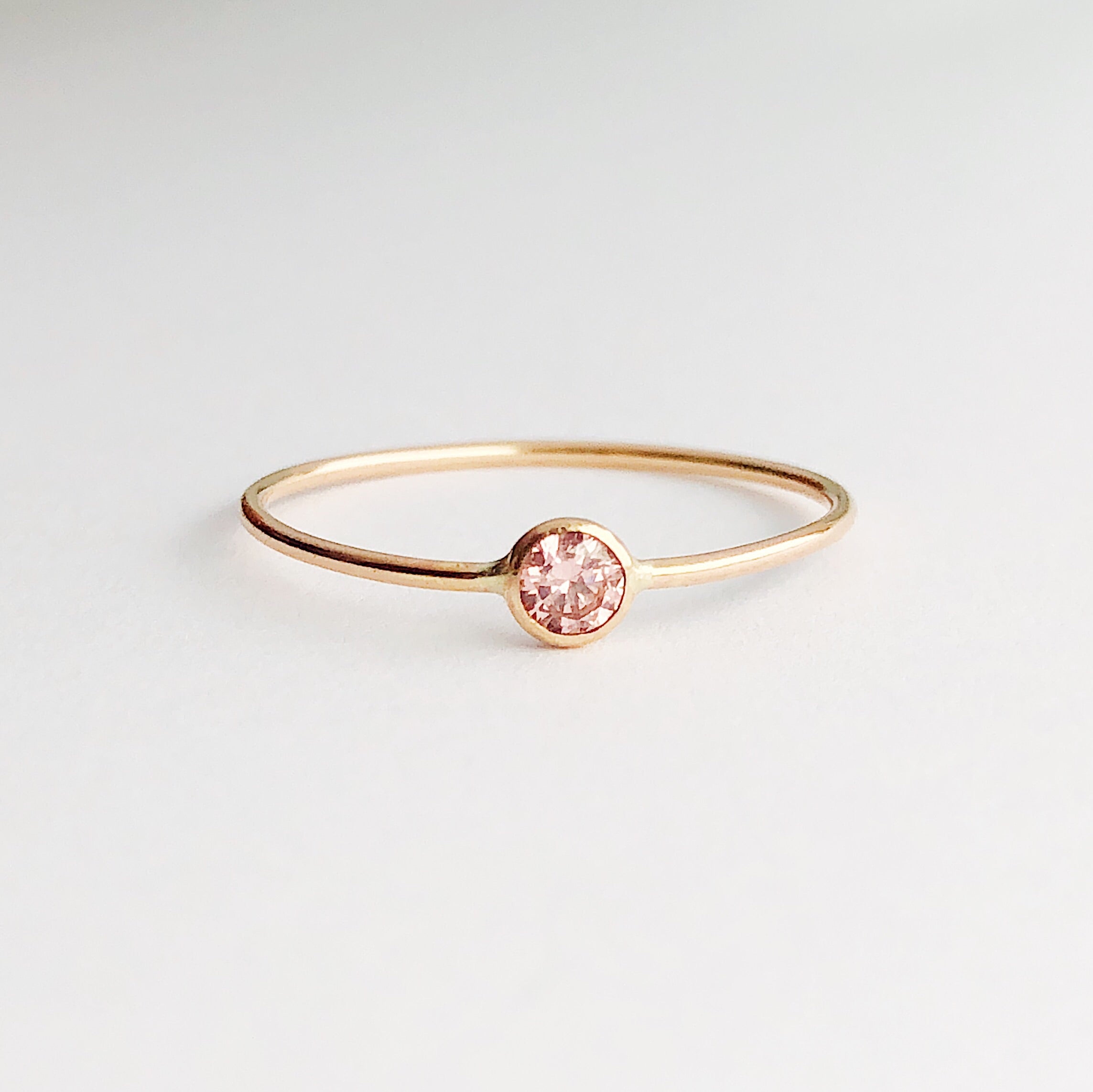 Stackable Morganite Solitaire Ring | 14kt Gold Filled 3mm Pink CZ Gemstone Promise Ring