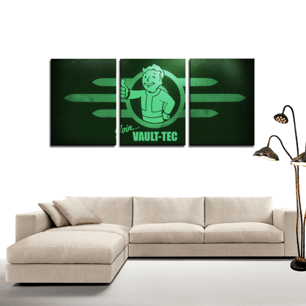 Fallout Vault Tech Screen 3pc Canvas Wall Art Decor Game Geek Shop