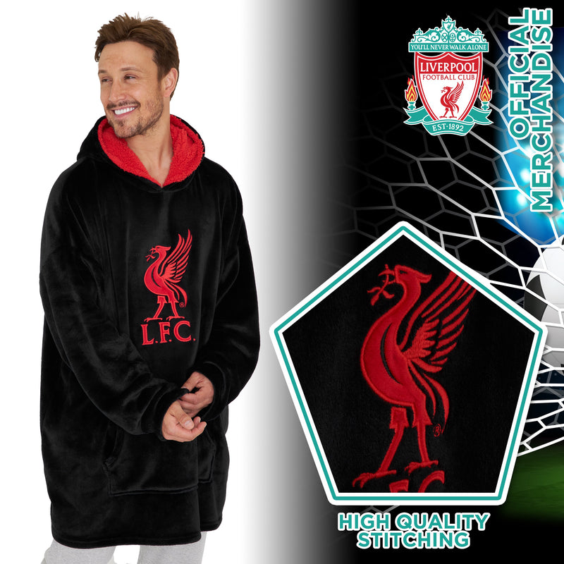 Liverpool Oversized Black Hooded Poncho for Adults