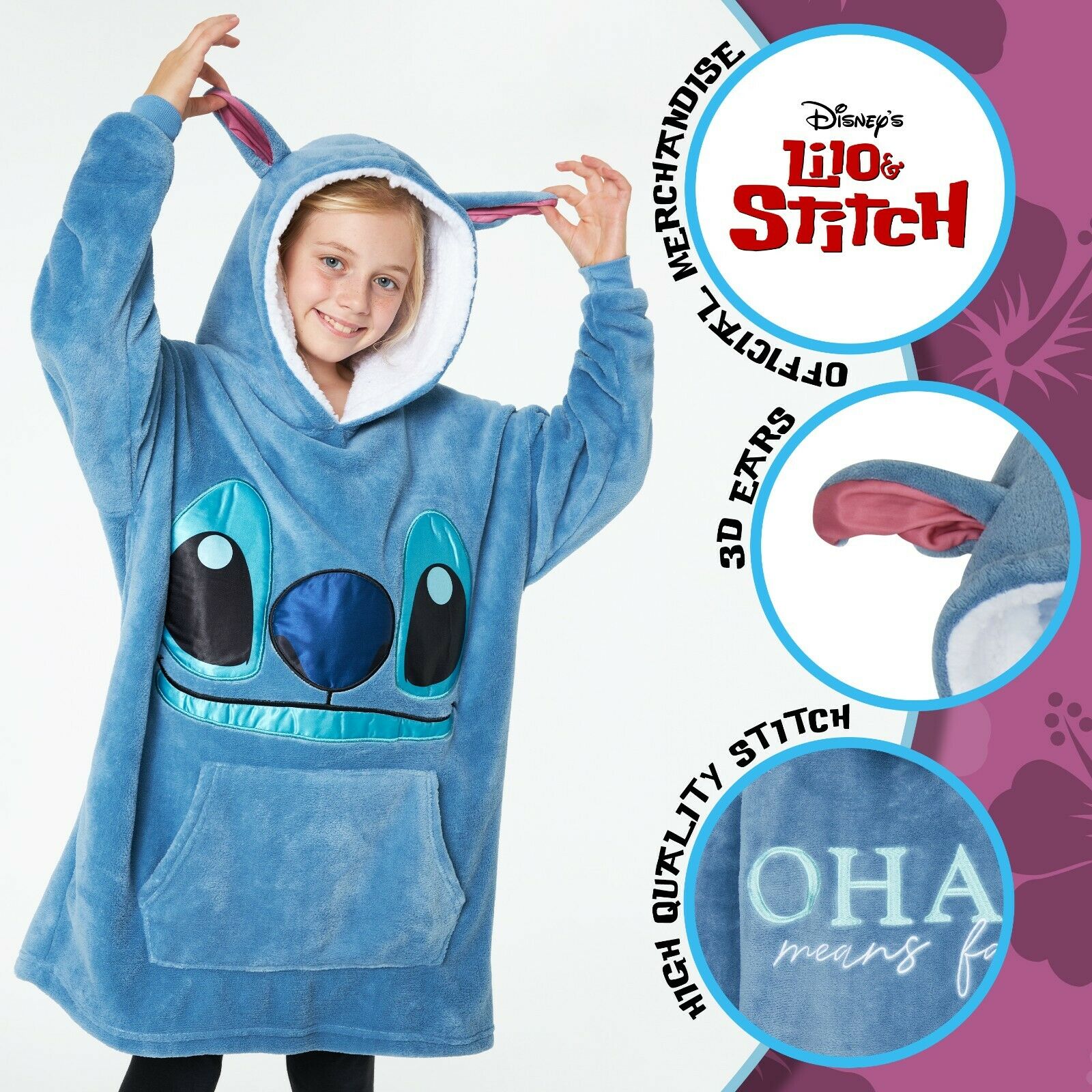 Stitch Disney Hoodie for Kids, Fleece Oversized Hoodie Blanket, Stitch