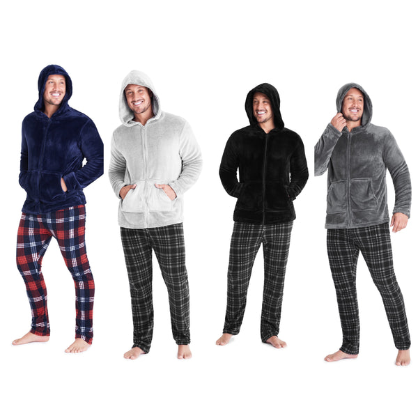 CityComfort Mens Pyjamas Set, Warm Fleece Pyjamas for Men with Fluffy Hoodie