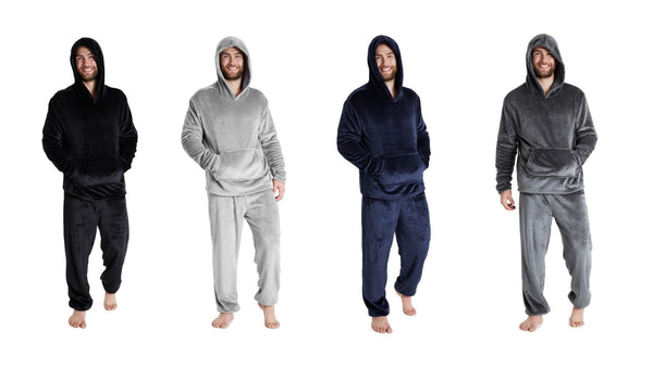 CityComfort Mens Pyjamas Set, Warm Fleece Pyjamas for Men with Fluffy Hoodie